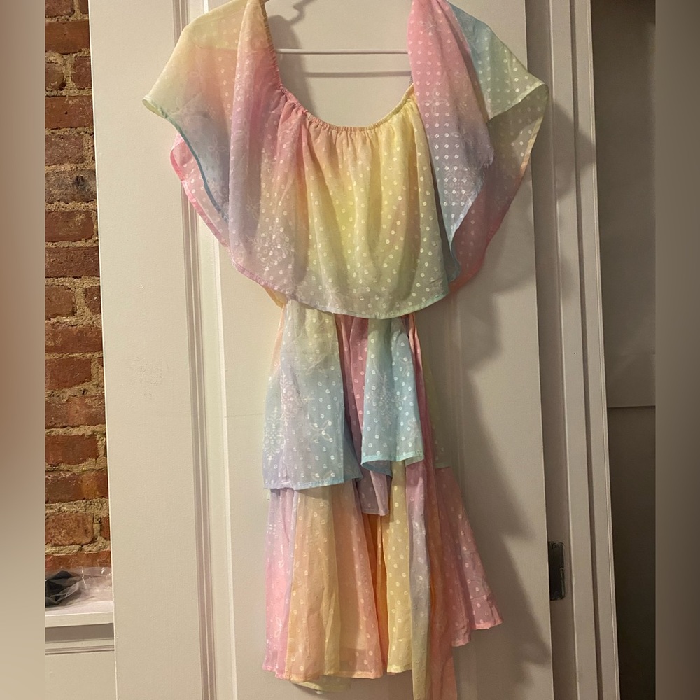 VICI Off the shoulder rainbow tiered dress
